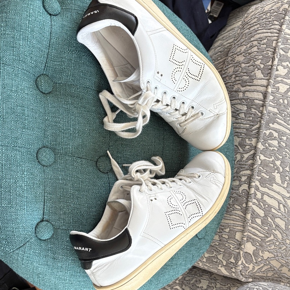 Isabel Marant White and Black Leather Sneakers - Picture 4 of 7